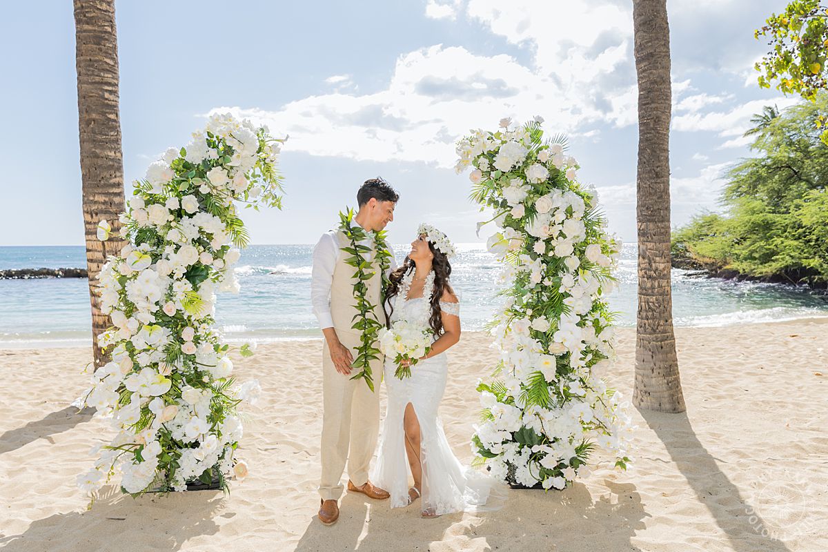 wedding dresses for hawaiian beach wedding Bella Floral Pillars Hawaii Wedding Arch, Elope, Hawaii Beach Wedding – Hawaii Arch Rentals