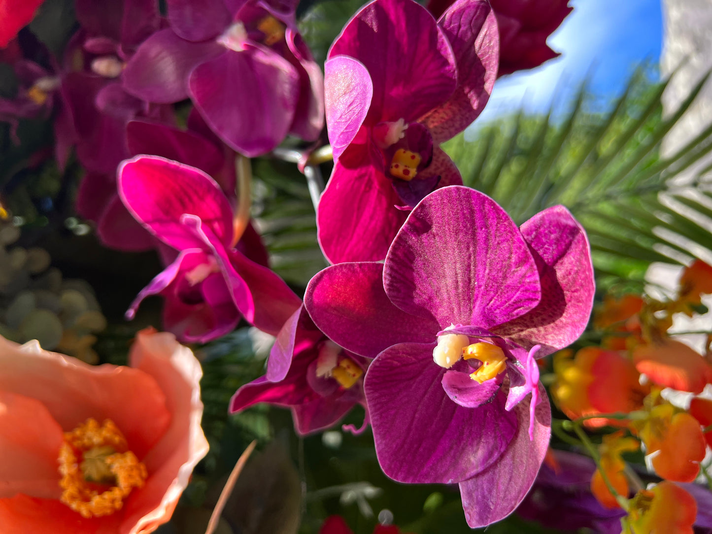 Aloha Tropical Floral Pillars;  Hawaii Wedding Arch Rental